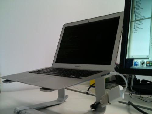 macbook air 13 on a griffin elevator stand